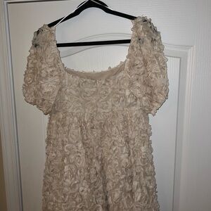 Elegant Cream Floral Textured Dress